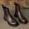 2024 Fall/Winter Shoes Women Leather Ankle Boots Women Round Toe Thick Heel Women Shoes Solid Chelsea Boots Casual Women Boots