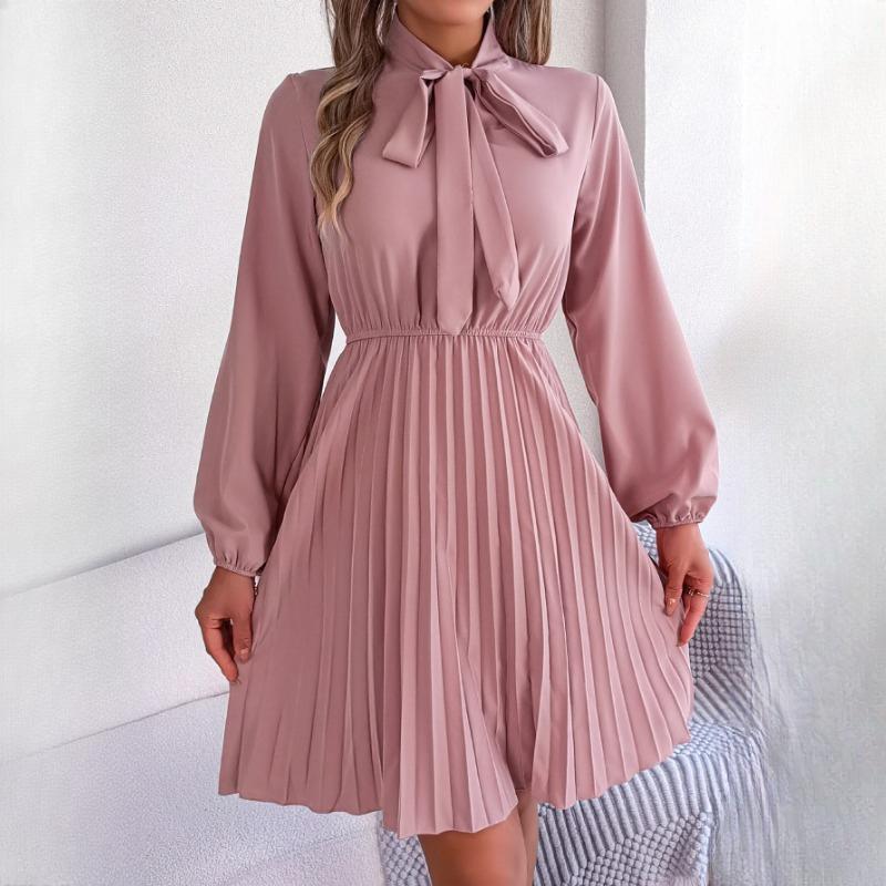 BITCED Autumn Temperament Tie Waist Long Sleeve Pleated Skirt