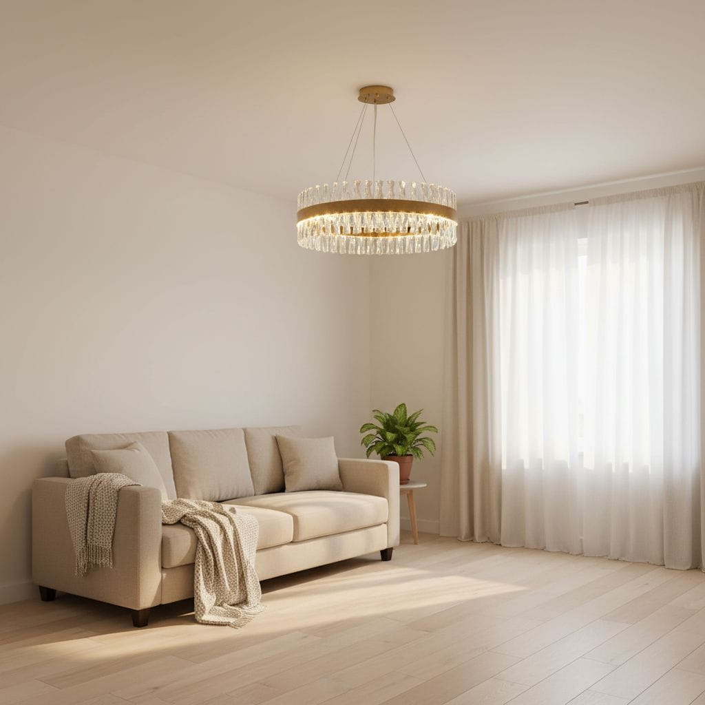 Amsterdam - Chandelier 60cm, LED Ring 3 Color 50W, Brushed Brass K9 Crystal