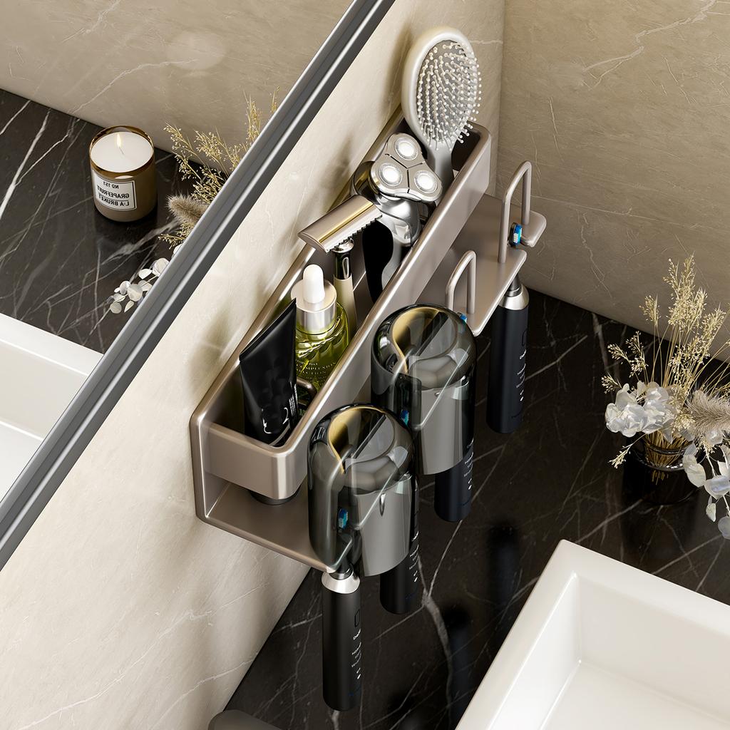 Alüminyum Deliksiz Duvara Monte Elektrikli Diş Fırçası Tutucu Diş Macunu Bardak Saklama Kancası Banyo Aksesuarları Düzenleyici