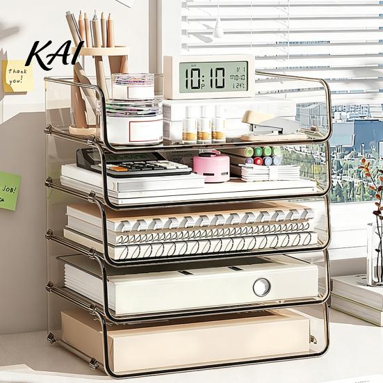 Multi Layer Desk Organizer Clear Acrylic File Tray, 1/2/3/4/5 Tier Paper Ducument Storage Box Box, Stackable Office Supplies Rack