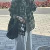 Korean-Style Plaid Oversized Cardigan Long Sleeve Shirt for Women