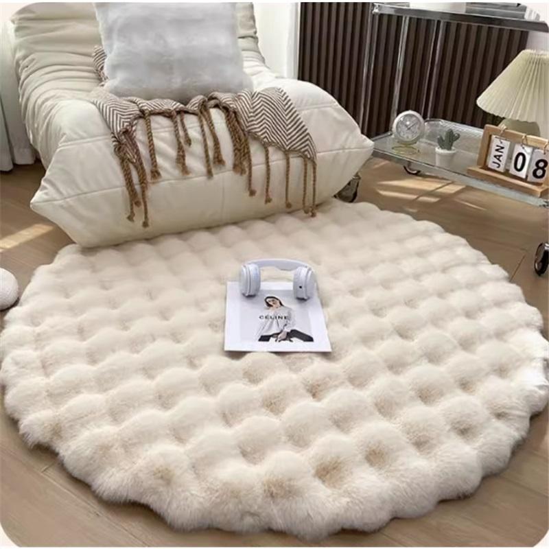 Einfarbiges Imitat-Kaninchenplüsch Rund Wohnzimmerteppich Bodenmatte Schlafzimmer Bettvorleger Bubble Velvet Erkerfenstermatte Sofadecke