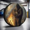 1pc Gorilla And Sheep Art For JEEP Tire Cover - Durable 100% Polyester Fabric, Vibrant Mountain Scene With Fire And Deer, Perfec