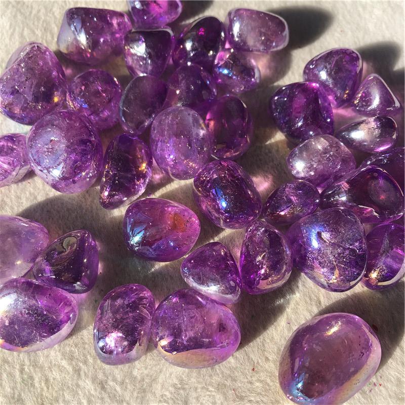 1000g Natural rainbow aura amethyst quartz crystals tumbled stones