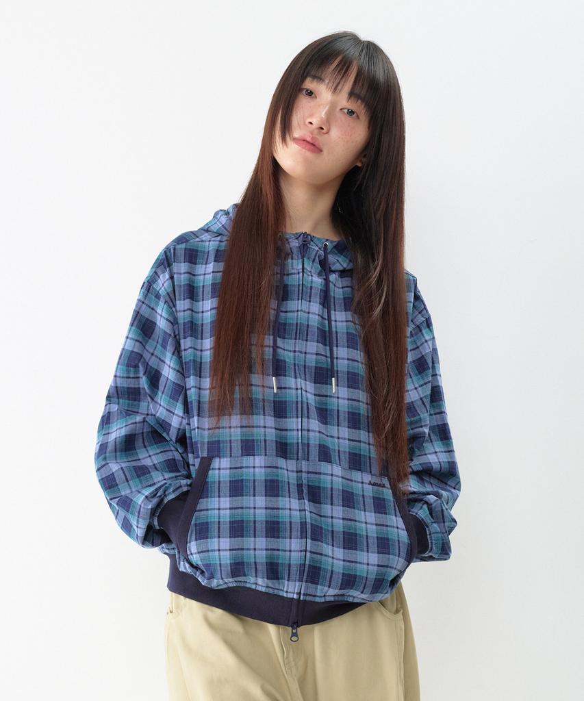 AMES-WORLDWIDE Check Hooded Windbreaker Blue