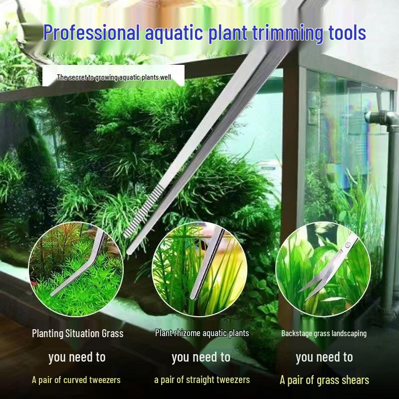 Aquatic Plant Trimming Kit: Stainless Steel Tweezers, Scissors, Clips, Flat Sand Shovel, Algae Scraper, Fish Tank Cleaning Supplies