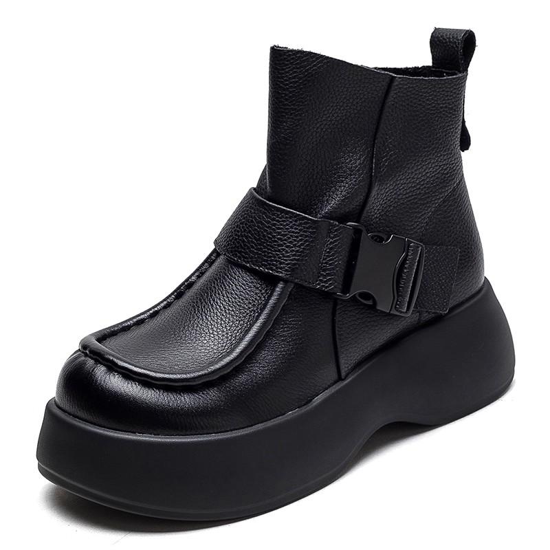 Fashion GKTINOO Women Motorcycle Boots Genuine Leather 2025 New Zip Thick Soled Women Shoes Casual Handmade Retro Short Platform Boots