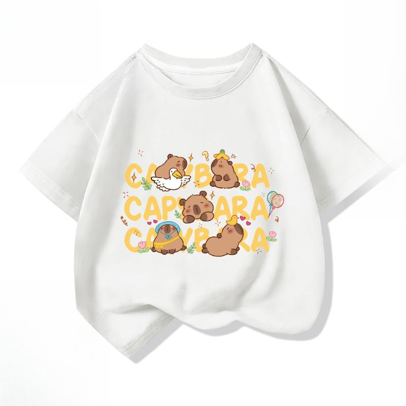 

Летняя Новая Модная Футболка с Милым Принтом Капибары для Детей, Милая Удобная Универсальная Футболка с Коротким Рукавом для Мальчиков и Девочек 7-8T(140cm)