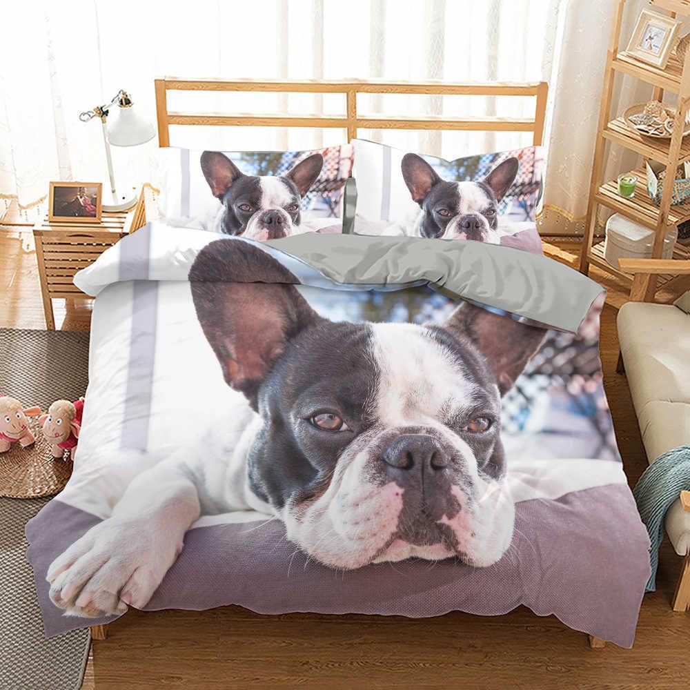 French Bulldog Duvet Cover Set King Size Cute Puppy Animal Theme Bedding Set For Kids Teen 2/3Pcs Soft Comforter Cover