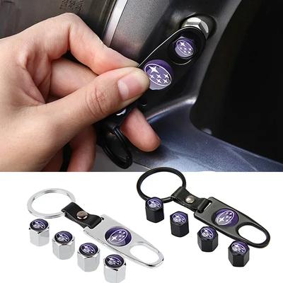 Car Wheel Rim Tire Valve Stem Cap with Keychain for Subaru Forester Ascent BRZ Crosstrek Exiga Legacy Outback Tribeca WRX XV STI