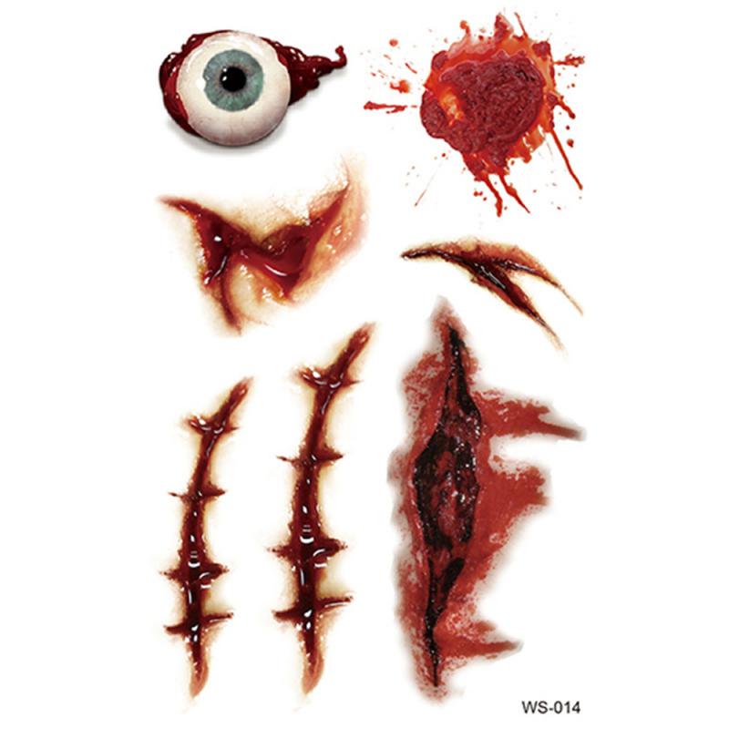 Halloween Realistic Terror Wounds Tattoos Waterproof Tattoo Sticker With Fake Scab Blood Special Costume Small Neck Fake Tatoo