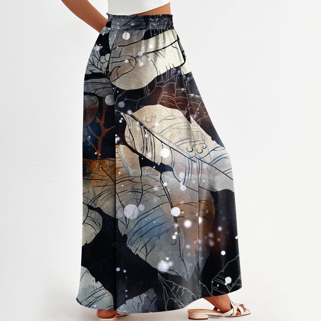 Women High Waisted Wide Leg Pants Summer Casual Flowy Palazzo Pants Floral Print Beach Trousers With Pocket