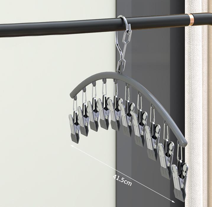 Curved Shape Hanger, Metal Yoga Pants Hangers, Pants Hanger With 10 Clothespins, Space Saving Hanging Hangers, Closet Organizer W/Rubber Coated,