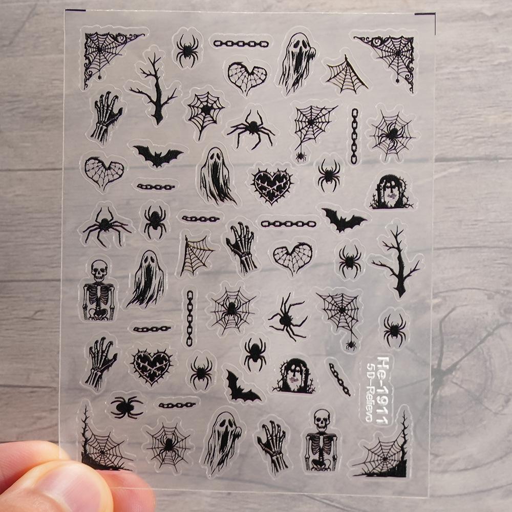 Dark Night Rose Spider Nail Stickers - Vintage Red Rose Spiderweb Halloween Self-Adhesive Nail Decorations