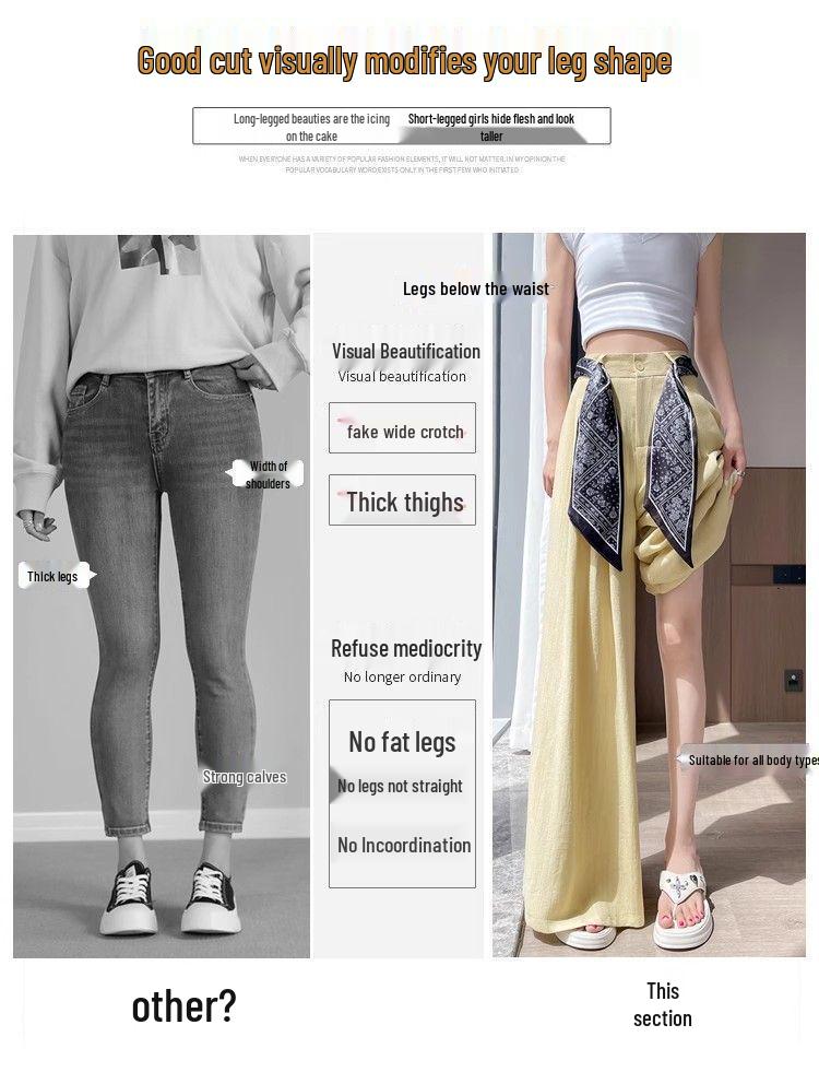 Women's Summer Wide-Leg High Waist Pants with Draped Silk Scarf Belt