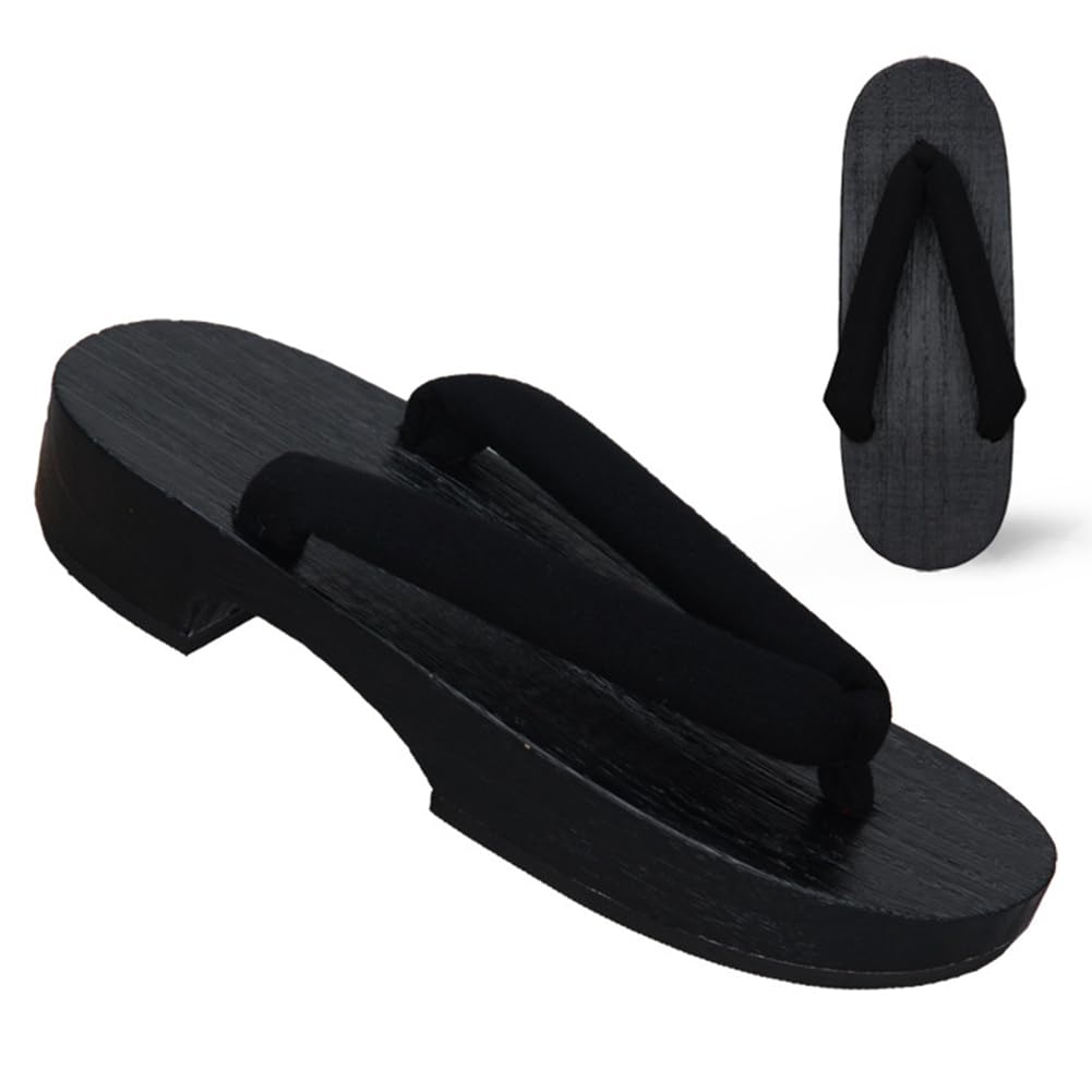 Ukon Fluffy Paulownia Black Rubber Black Wooden Easy to Fireworks Summer Bon Odori [MTKCNTL] Men's Geta, Thong, Sandals, Cosplay, Geta, Painless,
