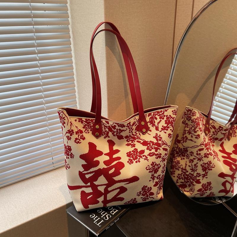 Bag 2025 New Cloth Bag Red Xi Shoulder Large Capacity Tote Wedding Bridal Bag