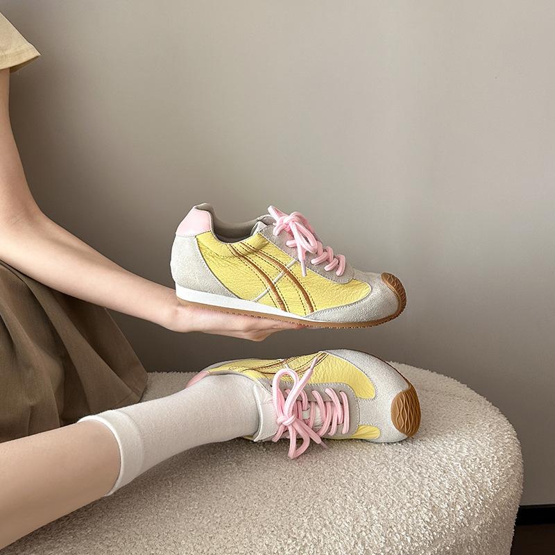 

Cowhide version~ Su Yinyin has the same crooked head cute retro color matching casual sports shoes German training shoes women s Forrest Gump shoes 43