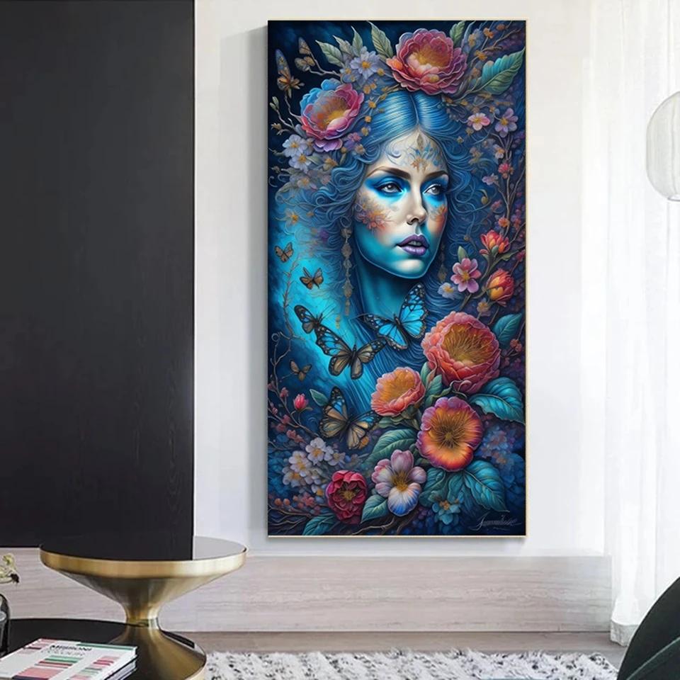 Buttferfly Fairy Woman 5D Diamond Painting Portrait Full Drill Diamond Mosaic Woman Embroidery Flower Picture Rhinestone Art U40