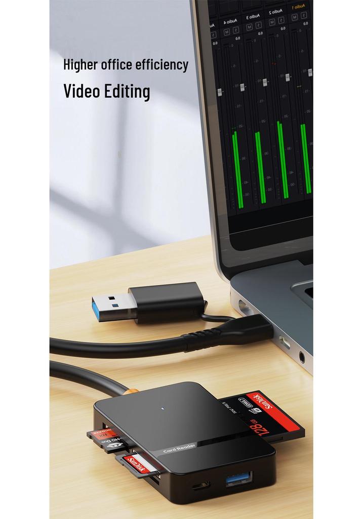 USB-C/USB 3.0 Multi-Card Reader Eight-in-One Hub for SD/TF/MS/CF Cards