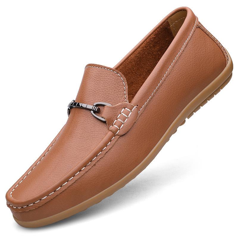 Men's Small Casual Leather Slip-on Shoes, Soft Sole, Breathable, Handmade, Large Size Driving Shoes.