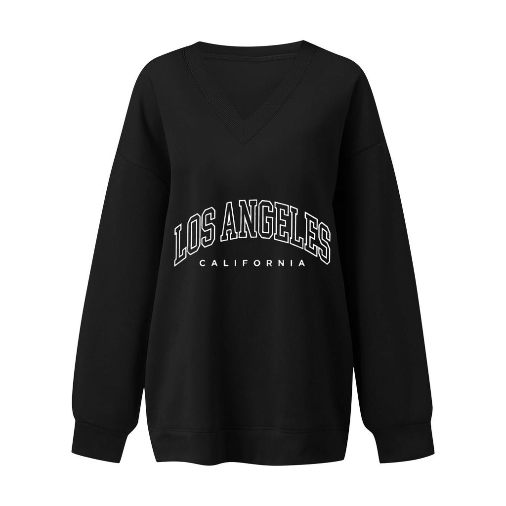 Damen Locker Und Bequemes Buchstaben V-Ausschnitt Sportbekleidung Langarm Sweatshirt Tägliche Passende Kleidung