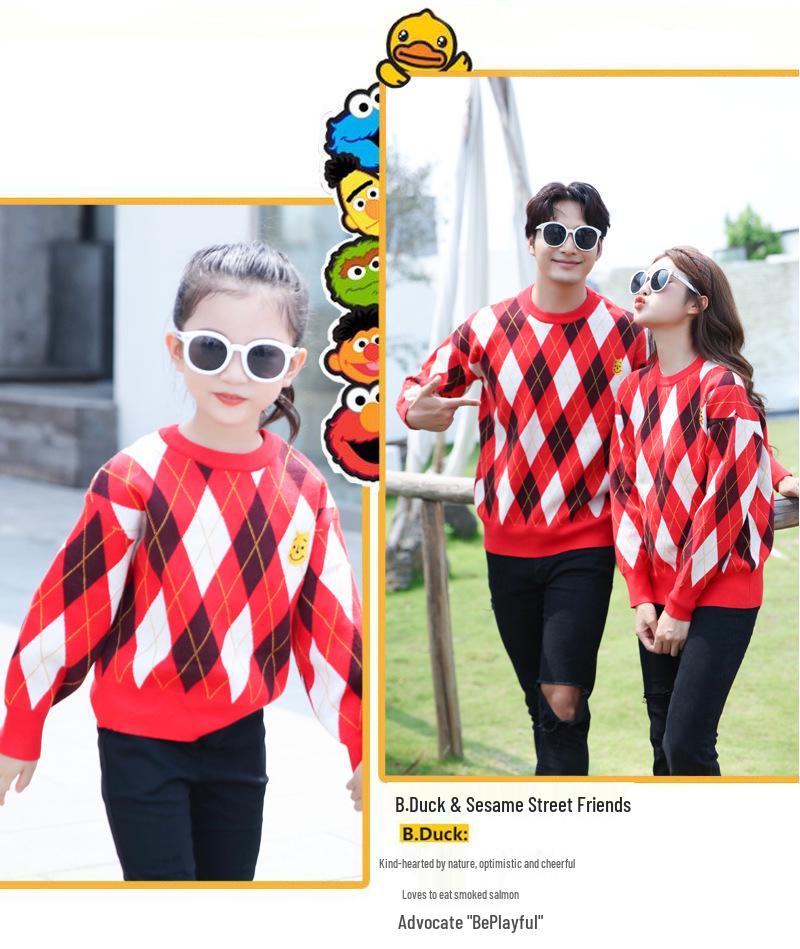 Red Plaid Family Knitwear Set: Matching Parent-Child, Mother-Daughter, and Couple Outfits