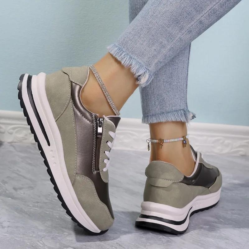 Shoes for Women 2025 New Fashion Casual Sneaker Women's Chunky Sneakers Mix Color Platform Sports Shoes Zipper Running Footwear