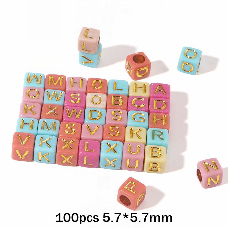 100pcs Round Square English Letter Beads DIY Bracelet Necklace Jewelry Accessory Acrylic Loose Bead String Black White Crafts