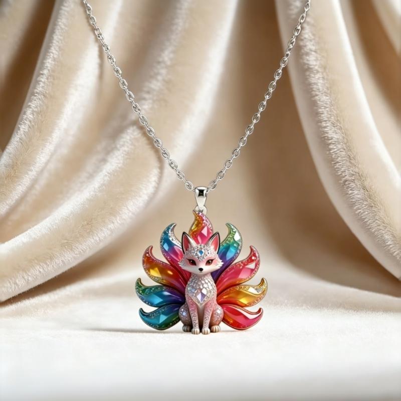 Chinese Style Nine-Tailed Fox Enamel Pendant Necklace For Women Friends Cute & Aesthetic Trendy Exquisite Jewelry Gifts
