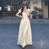French Gentle Wind Bubble Short-sleeved Waist Dress Women's Summer Sweet Temperament Slim and Thin Long A-shaped Skirt