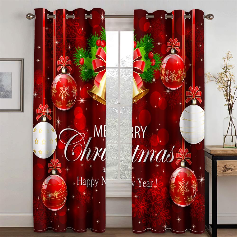 

3D Latest Merry Christmas Santa Claus Crimson Snow 2 Panels Slim Shading Windowpane Drapes for Livingroom Space Bedchamber Household Decoration 100W130H(CM)40x51in&Hook