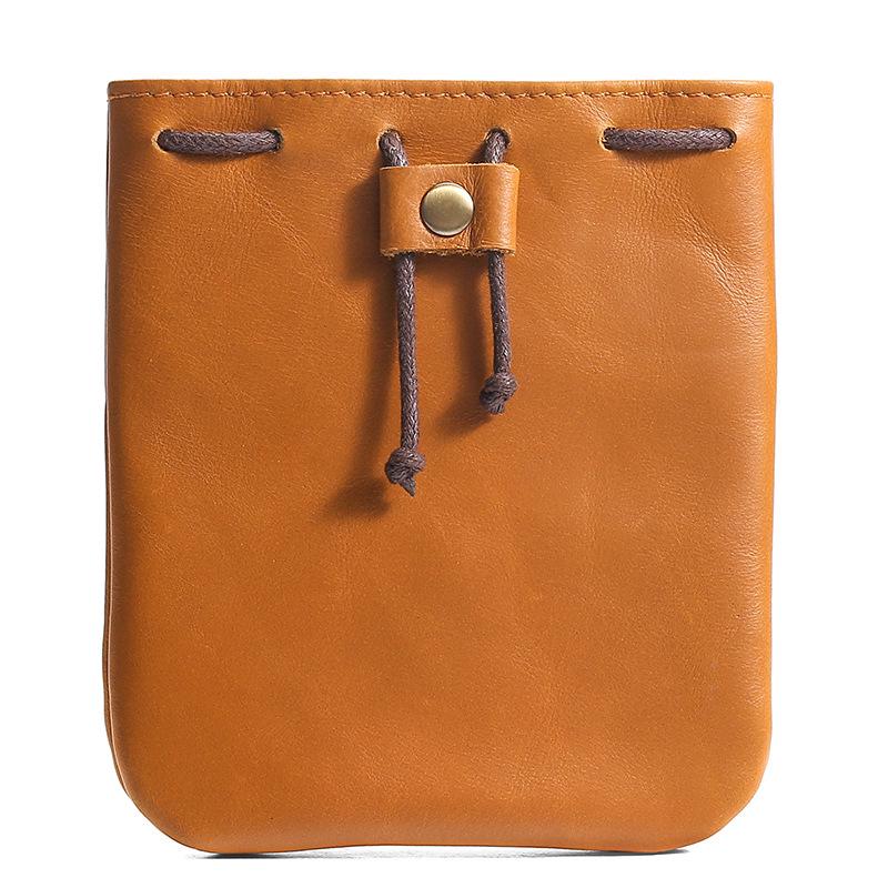 Vintage Genuine Leather Cowhide Coin Purse & Earphone Storage Drawstring Bag