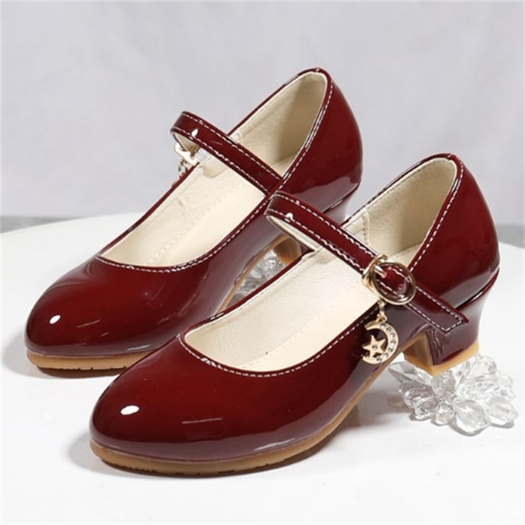 

Spring and Autumn New Sparkling Pink Girls High Heel Princess Shoes Korean Edition Student White Performance Leather Shoes 41