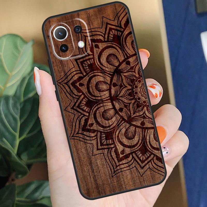 Mandala Floral Wood Case For Xiaomi 15 14 Ultra 13T 14T 15T Pro 17 Pro Max POCO F8 F7 F5 F6 X5 X6 X7 Pro Coque