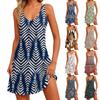 Abito da donna casual alla moda con scollo a V, senza maniche, stampa floreale, tasca laterale