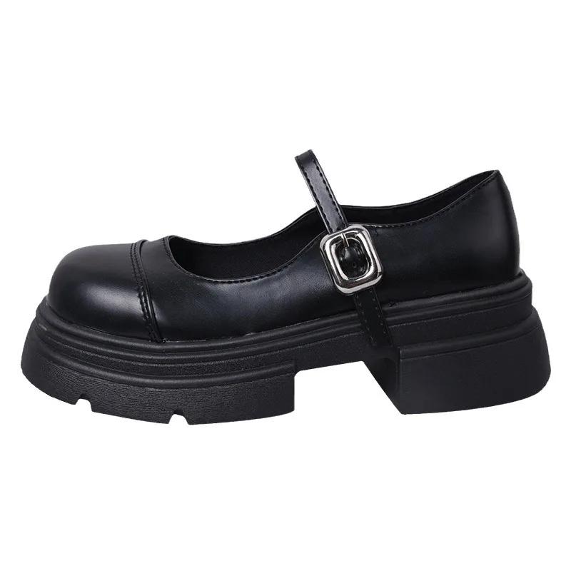 Black Ankle Buckle Platform Pumps Women Japanese Style Patent Leather Mary Jane Shoes Woman Punk Thick Heels Lolita Shoes Mujer