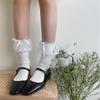 Fashionable Ruffle Mesh Splicing Ankle Socks with Bows Detail Breathable Elegant Solid Color Middle Tube Socks for Women