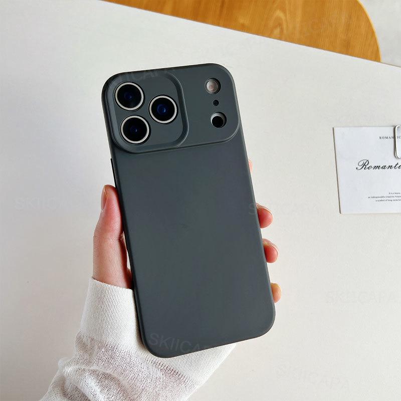 

Чехол для iPhone 17 Pro Max Жидкий силикон Защита объектива Матовый Мягкий Чехол на заднюю панель для iPhone Air 16 Pro 15 14 13 12 11 iPhone 13 Pro чёрный