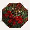 Christmas Deer Wreath Wooden Wall Sign Decoration Umbrella, Cute Umbrella with Cute Design, Portable 3-Fold Compact Umbrella for Men & Women, Valentin