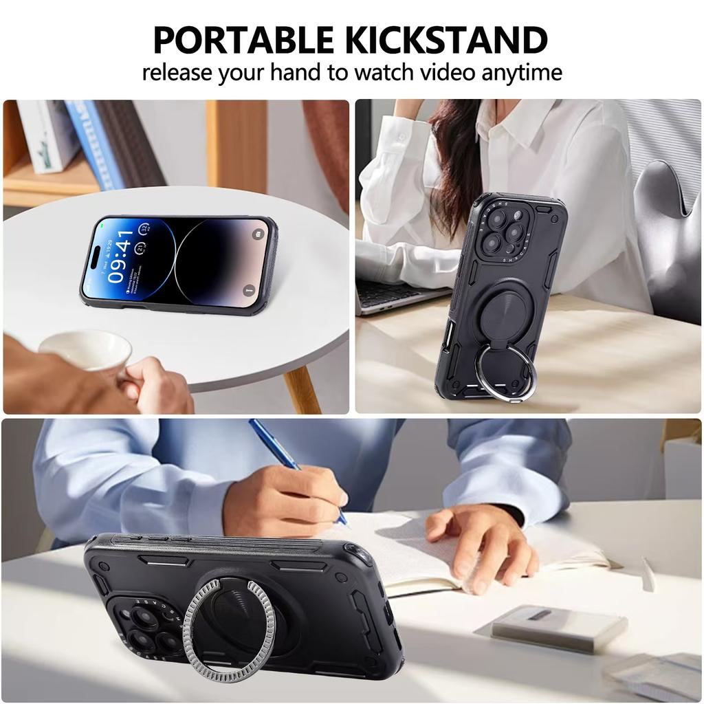 For iPhone 16 Pro Max Case Ring Kickstand PC+TPU Shockproof Phone Back Cover