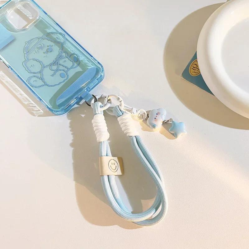Double Spring Buckle White Silent Cloud Star Pendant Phone Rope Keychain Camera Chain Pendant Phone Chain Fashionable and Cute