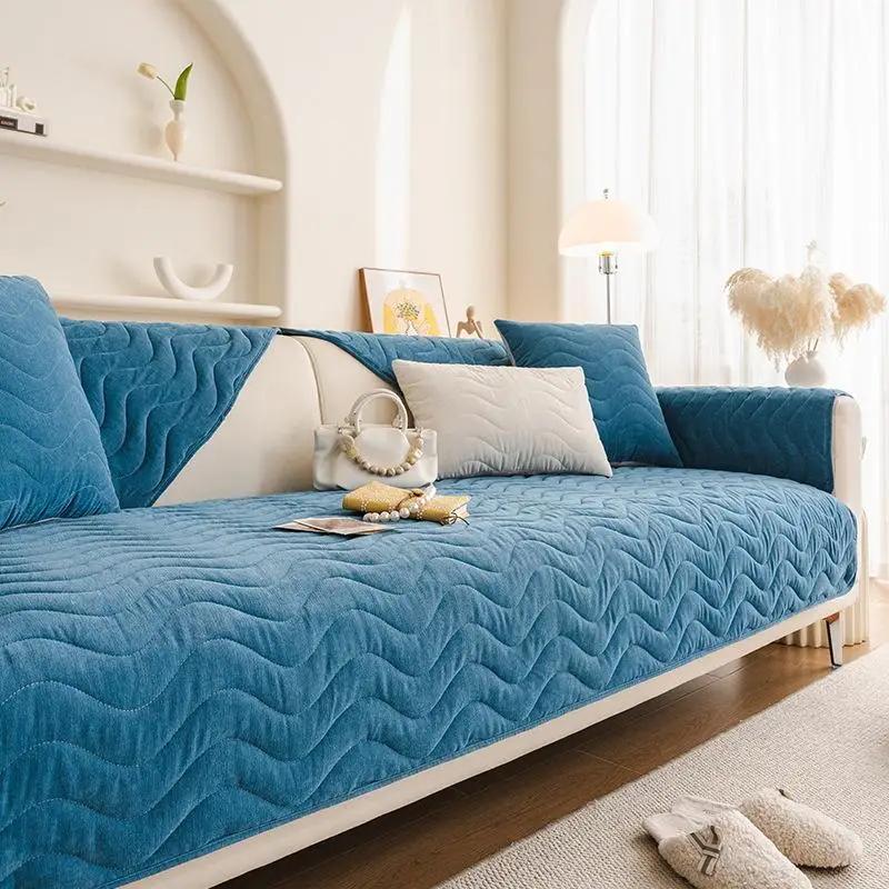 1pcs Thick Winter Plush Sofa Blankets Solid Color Anti-slip Furniture Cover for Living Room Seats Couch Cover for Dogs Pet