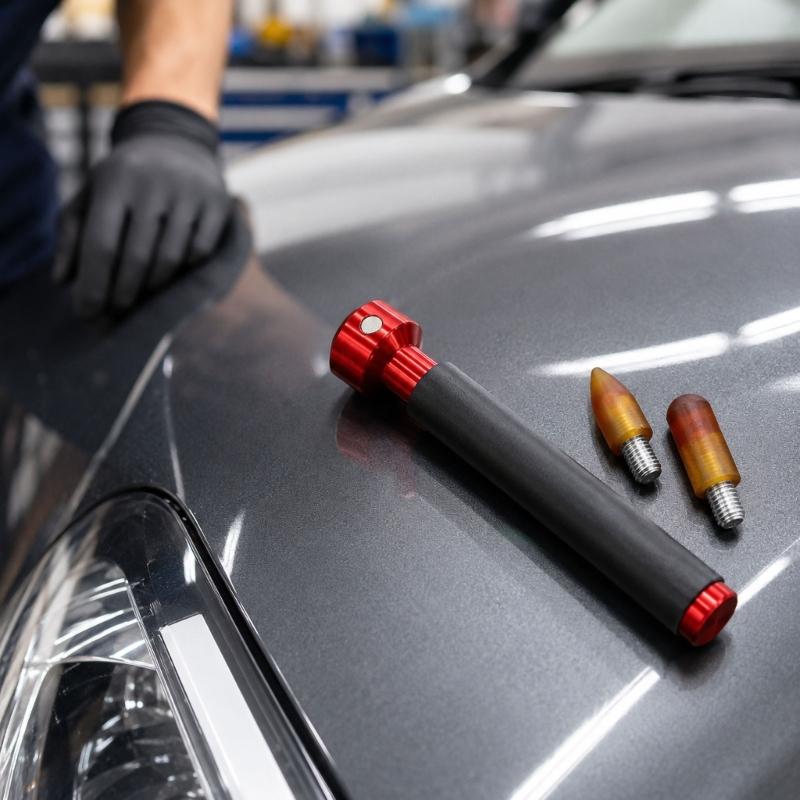 Body Repair Tool Pen with Replaceable Heads, Threaded Top and Rubber Grip for Auto Panel Finishing Task Support