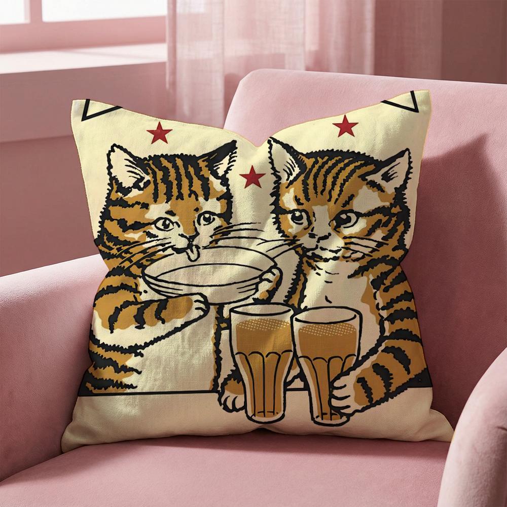 Cheers Drunk Cats Cushion Cover Multi-Scene Pillow Cover for Home & Car - Reversible, Soft & Durable for Daily Use