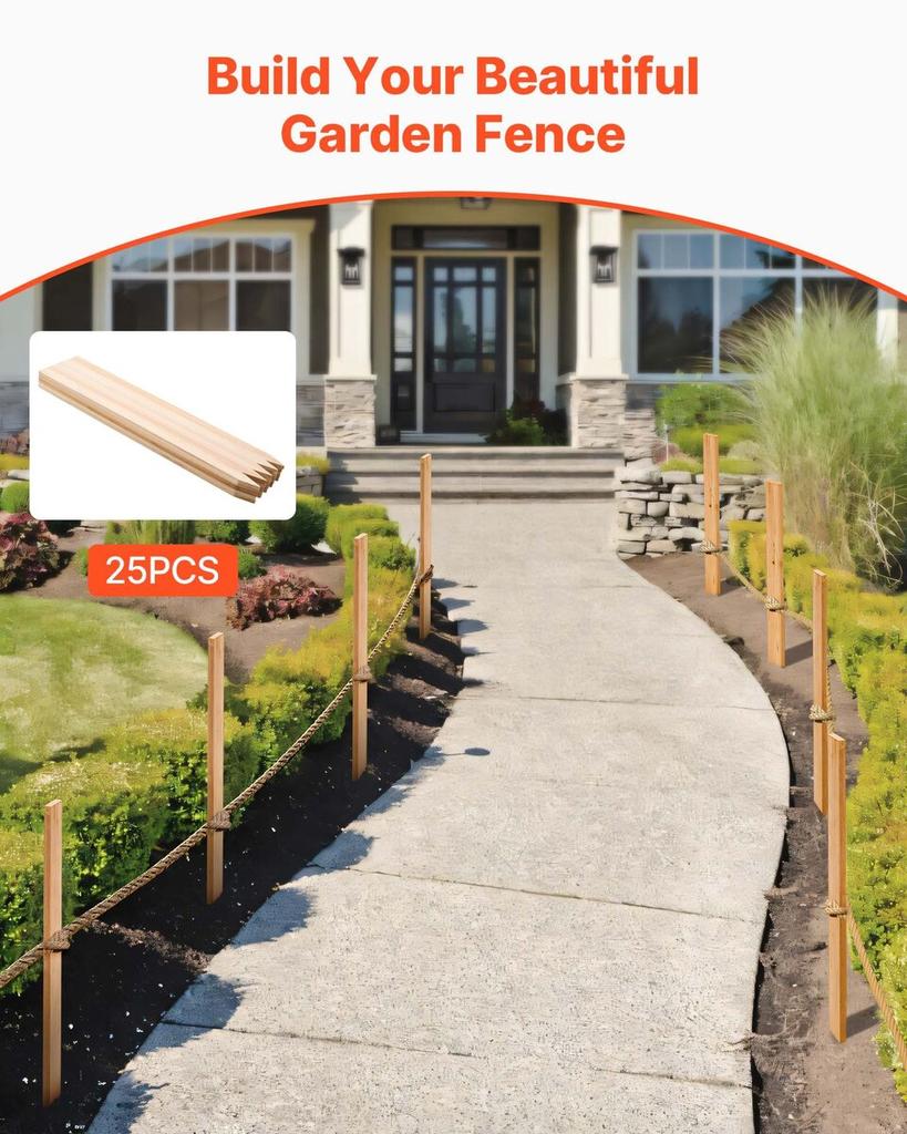 Wooden Garden Stakes, 25 Pcs 12.7×38.1×914.4 Mm Survey Grading Stakes, Garden Ground Stake with Sharp Point, Fir Wood Plant Support Stake, Sign Posts