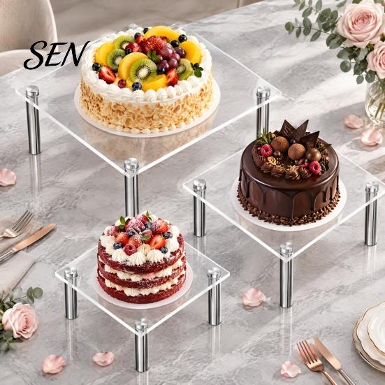 Acrylic Risers for Figurines Cake Stand, Multi-Tier Food Display Clear Cupcake Holder, Detachable Rack Adjustable Metal Support Dessert Table Birthday