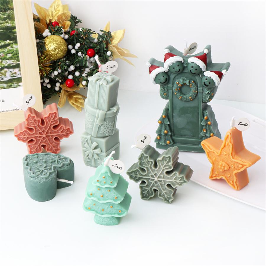 3D Christmas Silicone Xmas Bell Snowmen Gingerbread House Candle Mold DIY Cookie Gingerbread Candle Candy Fondant Baking Mold