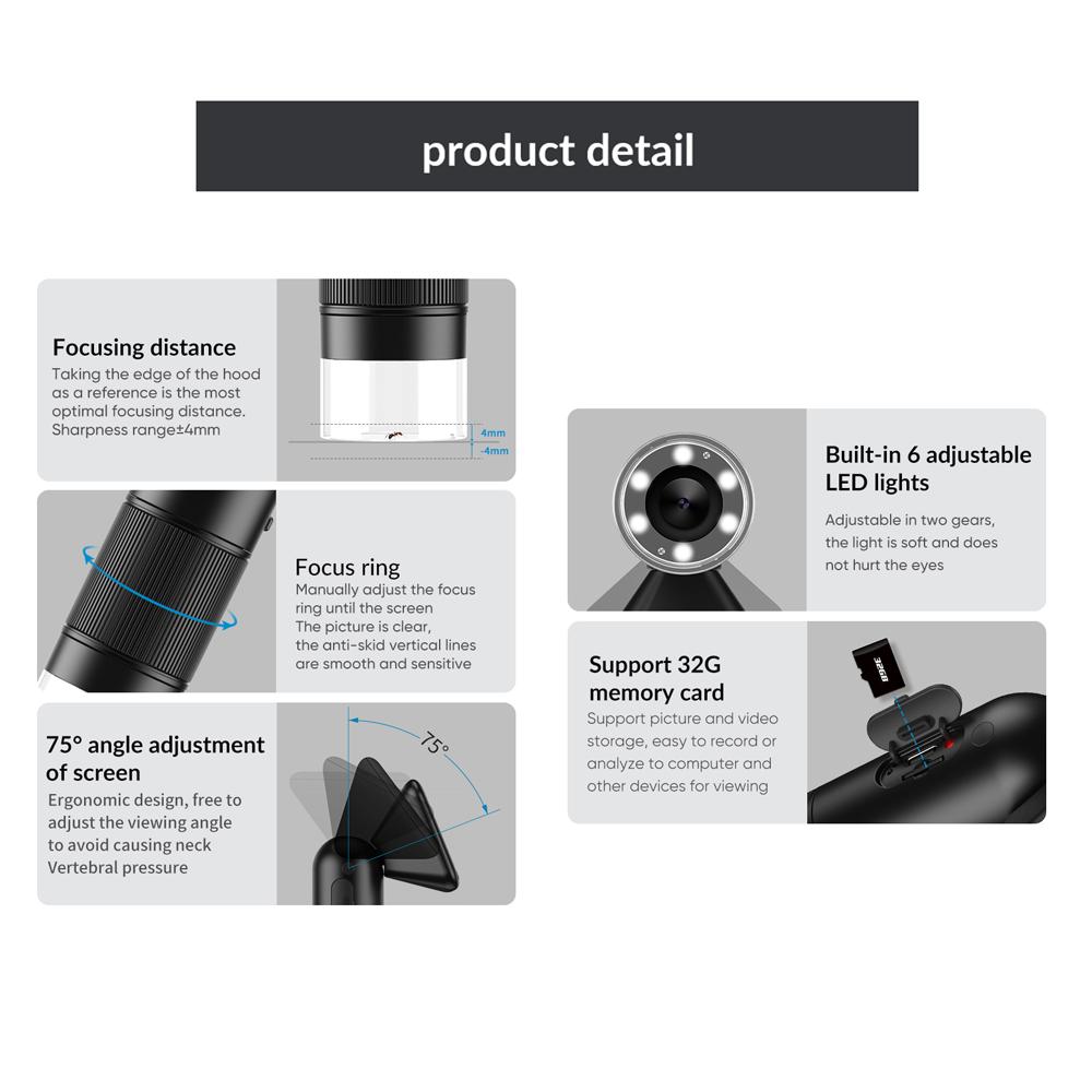 2 Megapixel Portable Handheld Digital Microscope 12-24X Magnification Indoor Outdoor Microscope